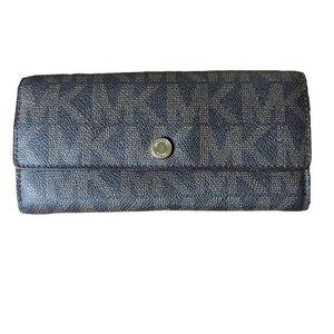 Michael Kors‎ Logo Wallet Red Checkbook Leather Tri Fold Card Change Pockets